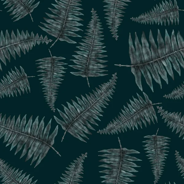 Watercolor Seamless Pattern Fern Leaves Foliage Decoration Vintage Botanical Exotic — 图库照片