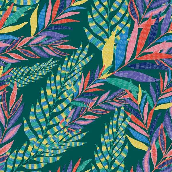 Nowoczesny Abstrakcyjny Wzór Kreatywnymi Kolorowymi Liśćmi Tropikalnymi Retro Jasne Tło — Zdjęcie stockowe