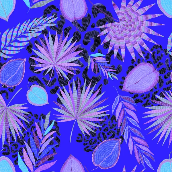 창조적 나뭇잎 무늬가 현대의 추상적 물갈퀴없는 여름의 배경을 가지고 식물학적 — 스톡 사진