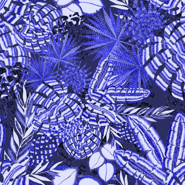 Σύγχρονη Αφηρημένη Αδιάλειπτη Μοτίβο Δημιουργική Πολύχρωμα Τροπικά Φύλλα Και Κηλίδες — Φωτογραφία Αρχείου