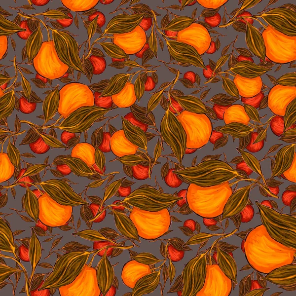 Creative Seamless Pattern Oranges Oil Paint Effect Bright Summer Print — Stock Photo, Image