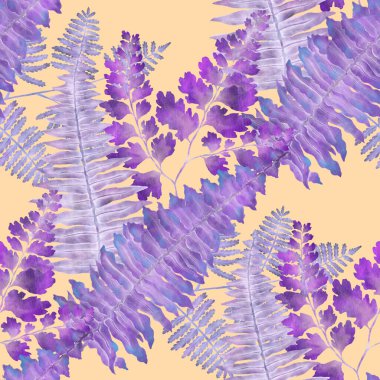 Eğrelti otu yapraklı suluboya desenli. Yaprak süsleme. Klasik botanik egzotik resim duvar kâğıdı.