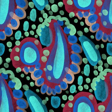 Suluboya, soyut, kusursuz desen. Parlak el yapımı elementlerle yaratıcı doku. Soyut renkli yazdırma.