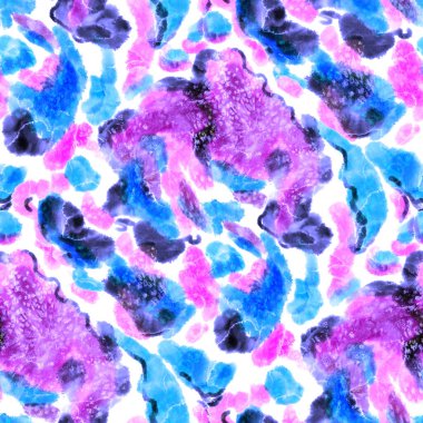 Suluboya, soyut, kusursuz desen. Parlak el yapımı elementlerle yaratıcı doku. Soyut renkli yazdırma.