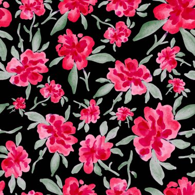 Bahar çiçekleriyle suluboya kusursuz desen. Klasik botanik çizimi. Her türlü tasarım için zarif bir dekorasyon. Renkli ve soyut çiçekli moda baskısı. Suluboya dokusu.