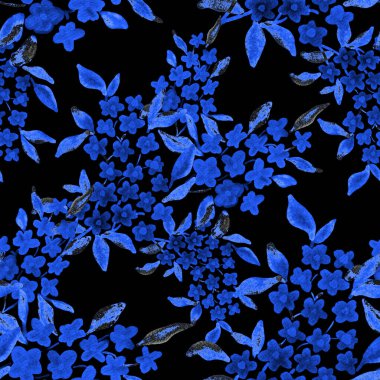 Bahar çiçekleriyle suluboya kusursuz desen. Klasik botanik çizimi. Her türlü tasarım için zarif bir dekorasyon. Renkli ve soyut çiçekli moda baskısı. Suluboya dokusu.