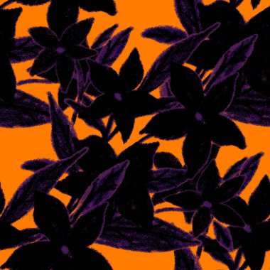 Balmumu pastel boyalarla çizilmiş soyut çiçekleri olan yaratıcı, pürüzsüz desen. Parlak renkli çiçek deseni.