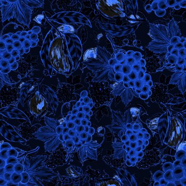 Meyveli, limonlu, portakallı, üzümlü ve narlı yaratıcı kusursuz desen. Yağlı boya etkisi. Parlak yaz baskısı. Her amaç için harika bir tasarım