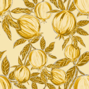 Nar ile yaratıcılığı kusursuz desen. Yağlı boya etkisi. Parlak yaz baskısı. Her amaç için harika bir tasarım