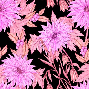 Çiçek buketli suluboya desenli. Klasik botanik çizimi. Her türlü tasarım için zarif bir dekorasyon. Renkli ve soyut çiçekli moda baskısı. Suluboya dokusu.