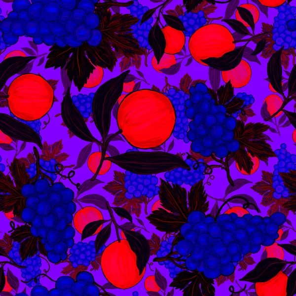 Δημιουργικό Μοτίβο Χωρίς Ραφή Φρούτα Λεμόνια Πορτοκάλια Σταφύλια Και Ρόδια — Φωτογραφία Αρχείου