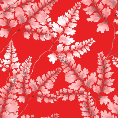 Eğrelti otu yapraklı suluboya desenli. Yaprak süsleme. Klasik botanik egzotik resim duvar kâğıdı.