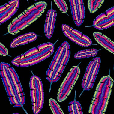 Yaratıcı renkli tropikal yaprakları olan modern, soyut, pürüzsüz desen. Geçmişe dönük parlak yaz geçmişi. Orman yaprakları çizimi. Mayo botanik tasarımı. Antika egzotik baskı.