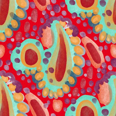 Suluboya, soyut, kusursuz desen. Parlak el yapımı elementlerle yaratıcı doku. Soyut renkli yazdırma.