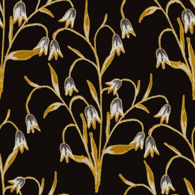 Balmumu pastel boyalarla çizilmiş soyut çiçekleri olan yaratıcı, pürüzsüz desen. Parlak renkli çiçek deseni.