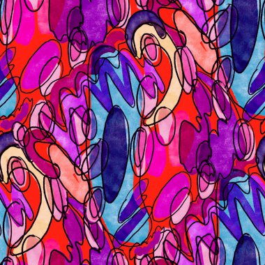 Güzel, parlak soyut elementlerle, yaratıcı, kusursuz bir desen. Her türlü tasarım için renkli bir doku. Grafik olarak soyut bir arkaplan. Çağdaş sanat. Moda modern tarzı.