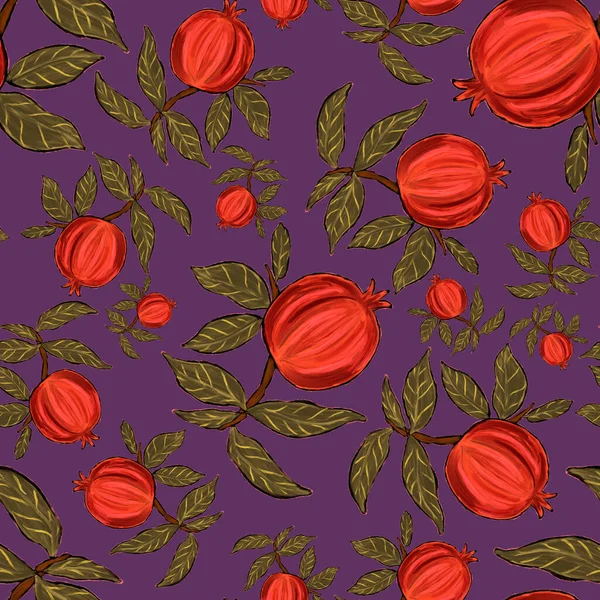 Creative Seamless Pattern Pomegranate Oil Paint Effect Bright Summer Print — Stock Photo, Image