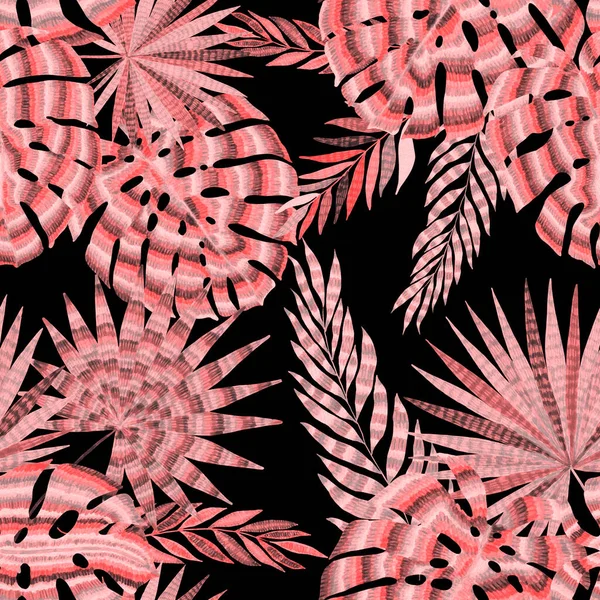 Современный Абстрактный Бесшовный Рисунок Творческими Красочными Тропическими Листьями Ретро Яркий Лицензионные Стоковые Изображения