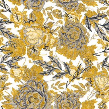 Çiçek buketli suluboya desenli. Klasik botanik çizimi. Her türlü tasarım için zarif bir dekorasyon. Renkli ve soyut çiçekli moda baskısı. Suluboya dokusu.