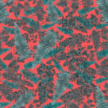 Eğrelti otu yapraklı suluboya desenli. Yaprak süsleme. Klasik botanik egzotik resim duvar kâğıdı.