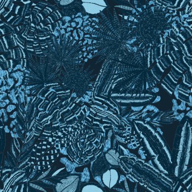 Yaratıcı renkli tropikal yaprakları ve leopar benekleri olan modern soyut ve pürüzsüz desen. Geçmişe dönük parlak yaz geçmişi. Orman yaprakları çizimi. Mayo botanik tasarımı. Antika egzotik baskı.