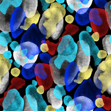 Suluboya, soyut, kusursuz desen. Parlak el yapımı elementlerle yaratıcı doku. Soyut renkli yazdırma.