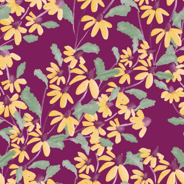 Bahar çiçekleriyle suluboya kusursuz desen. Klasik botanik çizimi. Her türlü tasarım için zarif bir dekorasyon. Renkli ve soyut çiçekli moda baskısı. Suluboya dokusu.