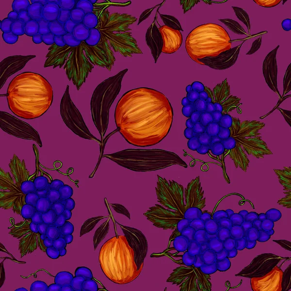 Meyveli, limonlu, portakallı, üzümlü ve narlı yaratıcı kusursuz desen. Yağlı boya etkisi. Parlak yaz baskısı. Her amaç için harika bir tasarım