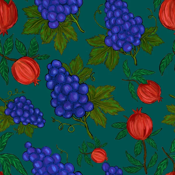 Meyveli, limonlu, portakallı, üzümlü ve narlı yaratıcı kusursuz desen. Yağlı boya etkisi. Parlak yaz baskısı. Her amaç için harika bir tasarım