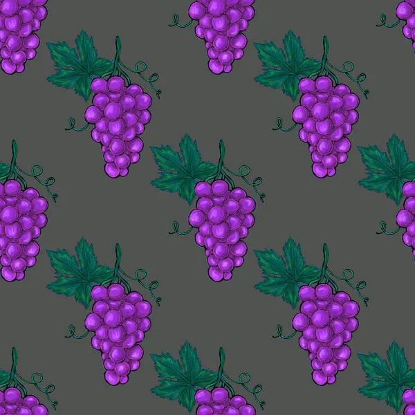 Creative Seamless Pattern Grapes Oil Paint Effect Bright Summer Print — Stock Photo, Image