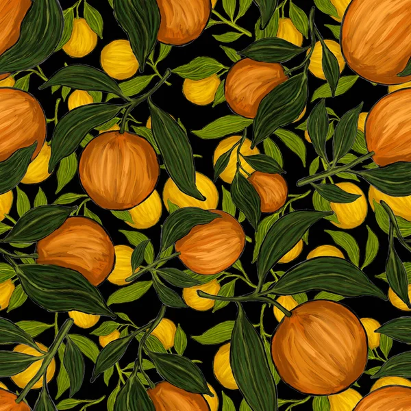 Patrón Creativo Sin Costuras Con Naranjas Efecto Pintura Óleo Estampado —  Fotos de Stock