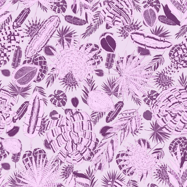 Moderne Abstrakte Nahtlose Muster Mit Kreativen Bunten Tropischen Blättern Retro Stockfoto