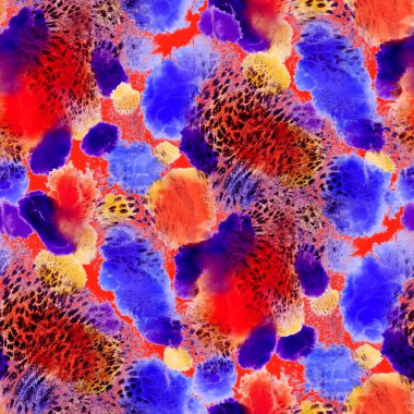 Suluboya, soyut, kusursuz desen. Parlak el yapımı elementlerle yaratıcı doku. Soyut renkli yazdırma.