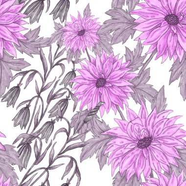 Çiçek buketli suluboya desenli. Klasik botanik çizimi. Her türlü tasarım için zarif bir dekorasyon. Renkli ve soyut çiçekli moda baskısı. Suluboya dokusu.