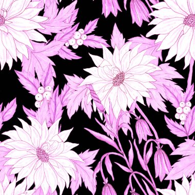 Çiçek buketli suluboya desenli. Klasik botanik çizimi. Her türlü tasarım için zarif bir dekorasyon. Renkli ve soyut çiçekli moda baskısı. Suluboya dokusu.