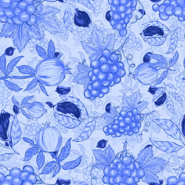 Creative Seamless Pattern Fruits Lemons Oranges Grapes Pomegranates Oil Paint — Stock Photo, Image