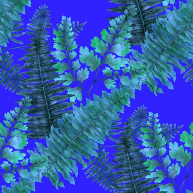 Eğrelti otu yapraklı suluboya desenli. Yaprak süsleme. Klasik botanik egzotik resim duvar kâğıdı.