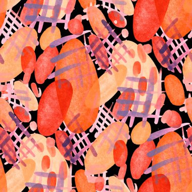 Suluboya, soyut, kusursuz desen. Parlak el yapımı elementlerle yaratıcı doku. Soyut renkli yazdırma.