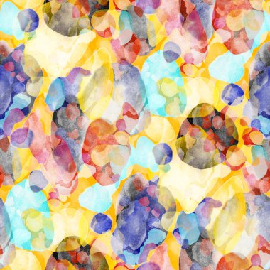 Suluboya, soyut, kusursuz desen. Parlak el yapımı elementlerle yaratıcı doku. Soyut renkli yazdırma.