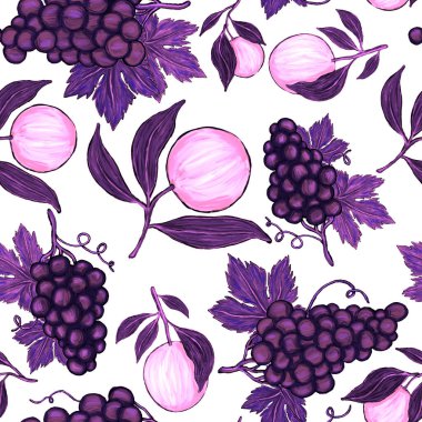 Meyveli, limonlu, portakallı, üzümlü ve narlı yaratıcı kusursuz desen. Yağlı boya etkisi. Parlak yaz baskısı. Her amaç için harika bir tasarım
