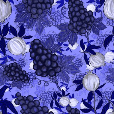 Meyveli, limonlu, portakallı, üzümlü ve narlı yaratıcı kusursuz desen. Yağlı boya etkisi. Parlak yaz baskısı. Her amaç için harika bir tasarım