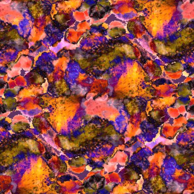 Suluboya, soyut, kusursuz desen. Parlak el yapımı elementlerle yaratıcı doku. Soyut renkli yazdırma.