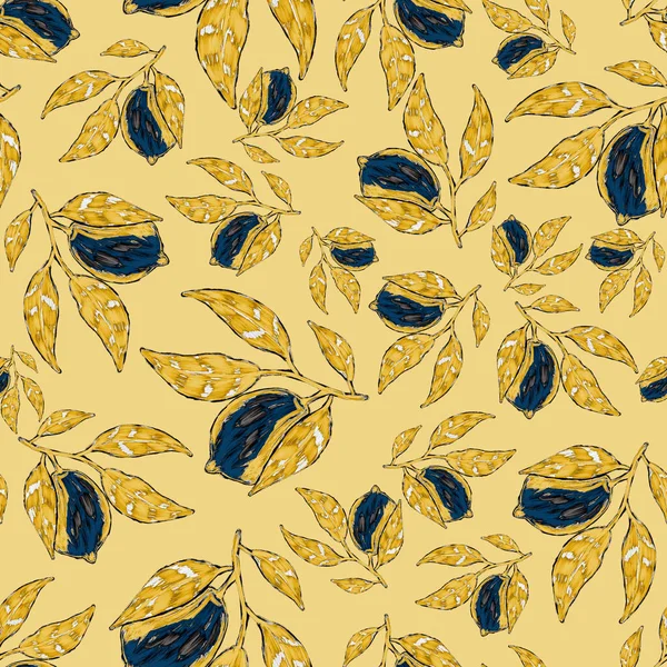Creative Seamless Pattern Lemons Oil Paint Effect Bright Summer Print — Stock Photo, Image