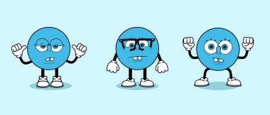 komik yüz karikatür mavi top başlığını poker ifade vektör illüstrasyonuyla ayarla