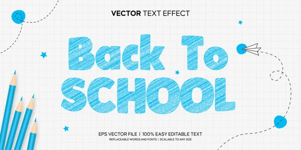 Back School Pencil Color Drawing Editable Text Effect —  Vetores de Stock