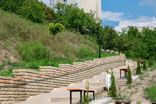 White stone steps in the park