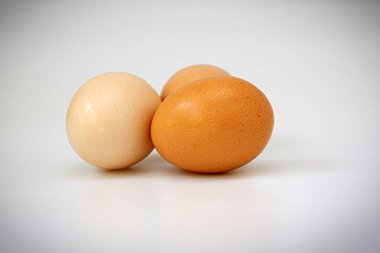 Fresh homemade eggs on a white background