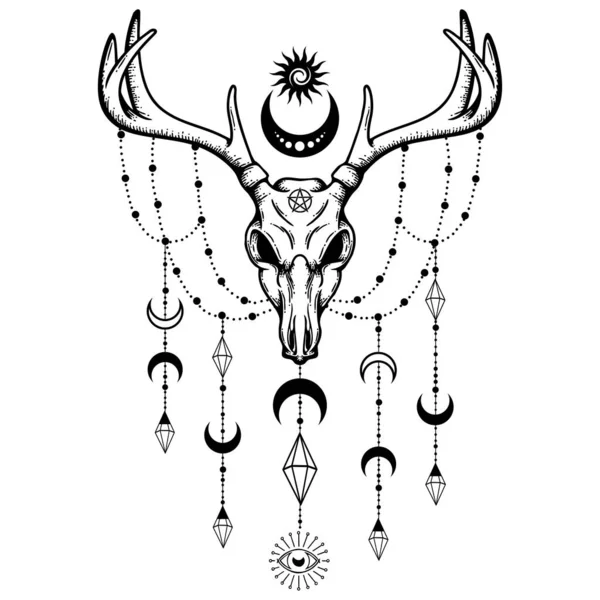 Wicca Deer Skull - Witchcraft Halloween Graphic