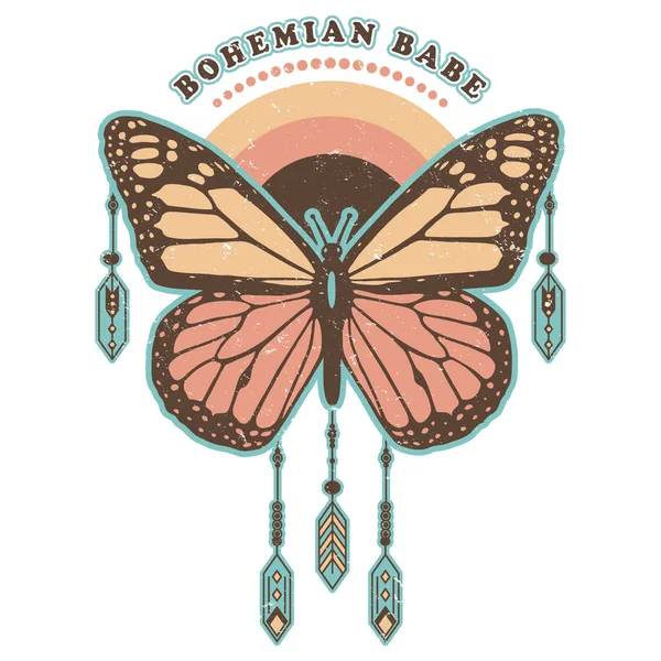 Bohemian Babe - Vintage Boho Butterfly Graphic