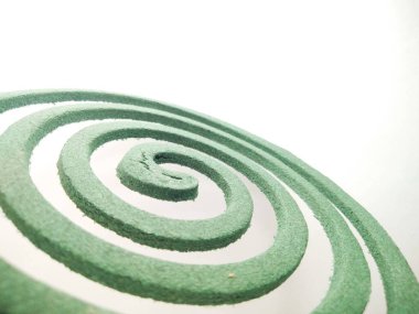 green mosquito coil in the form of a spiral isolated on a white background.close up